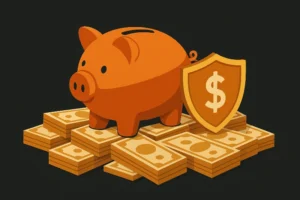 A piggy bank with a shield, symbolizing how rich people avoid paying taxes.