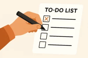 A person crossing off a task on a to-do list, which is one of the ways to stop procrastinating.