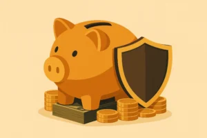 A piggy bank with a shield, symbolizing how rich people avoid paying taxes.