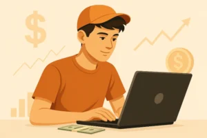 A teenager working on a laptop, one of the ways teenagers can make money.