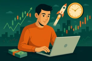 A rocket taking off, symbolizing how to speed up progress in life. And a huge clock in the sky. To symbolyze time passing...