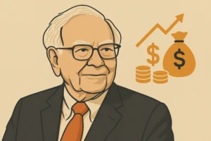 A portrait of Warren Buffett, illustrating how to get rich according to his principles.