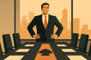 A CEO in a boardroom, illustrating how CEOs make 351x more money.