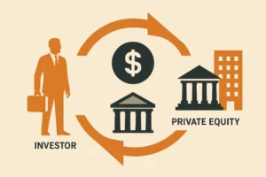 A diagram showing the flow of money in a deal, explaining how does private equity work.