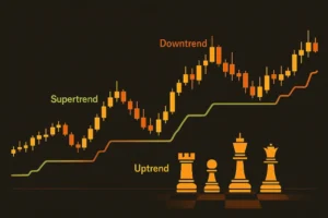 A trading chart with the Super Trend indicator showing how to identify market trends.